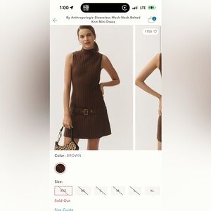 Anthropologie Brown Ribbed Knit Dress